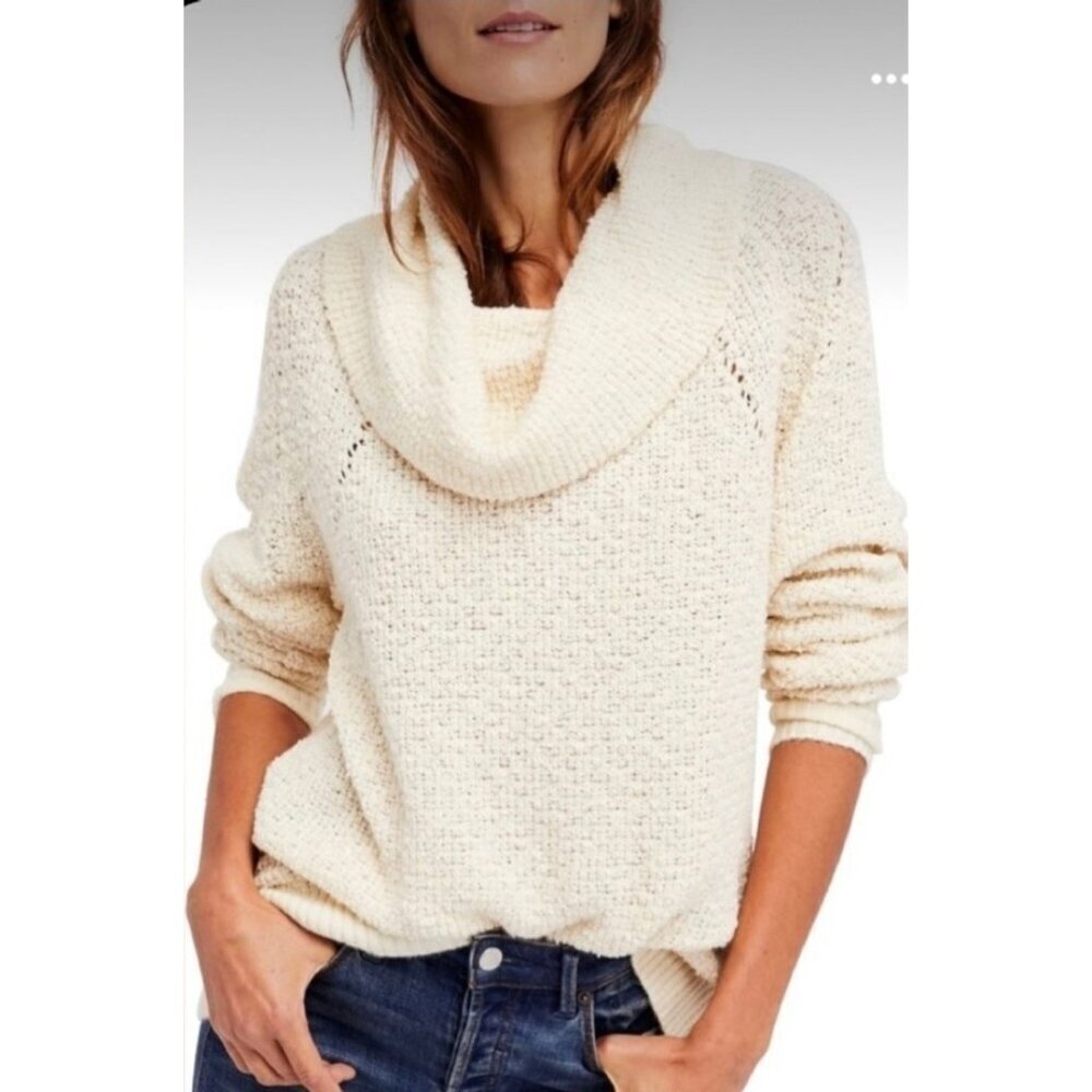 Free People By Your Side Cozy Cowl Neck Sweater Womens L Ivory
